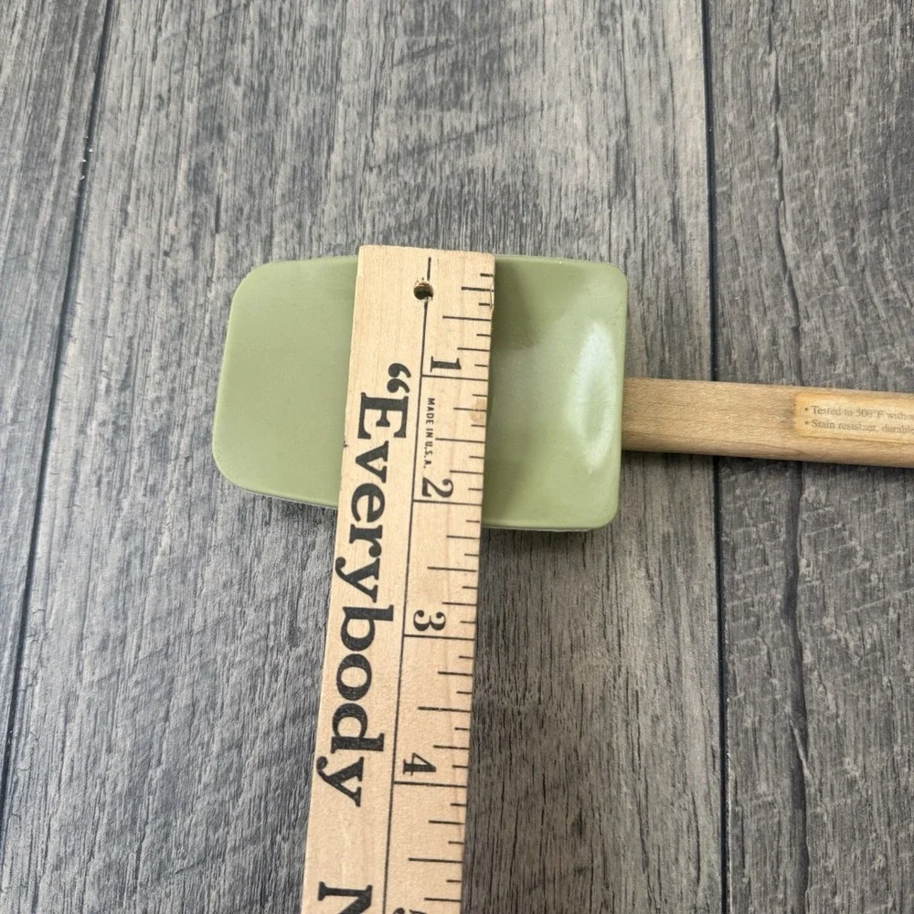 Vintage Williams Sonoma Silicon Cooking Spoonula Avocado Green w/Wood Handle 12